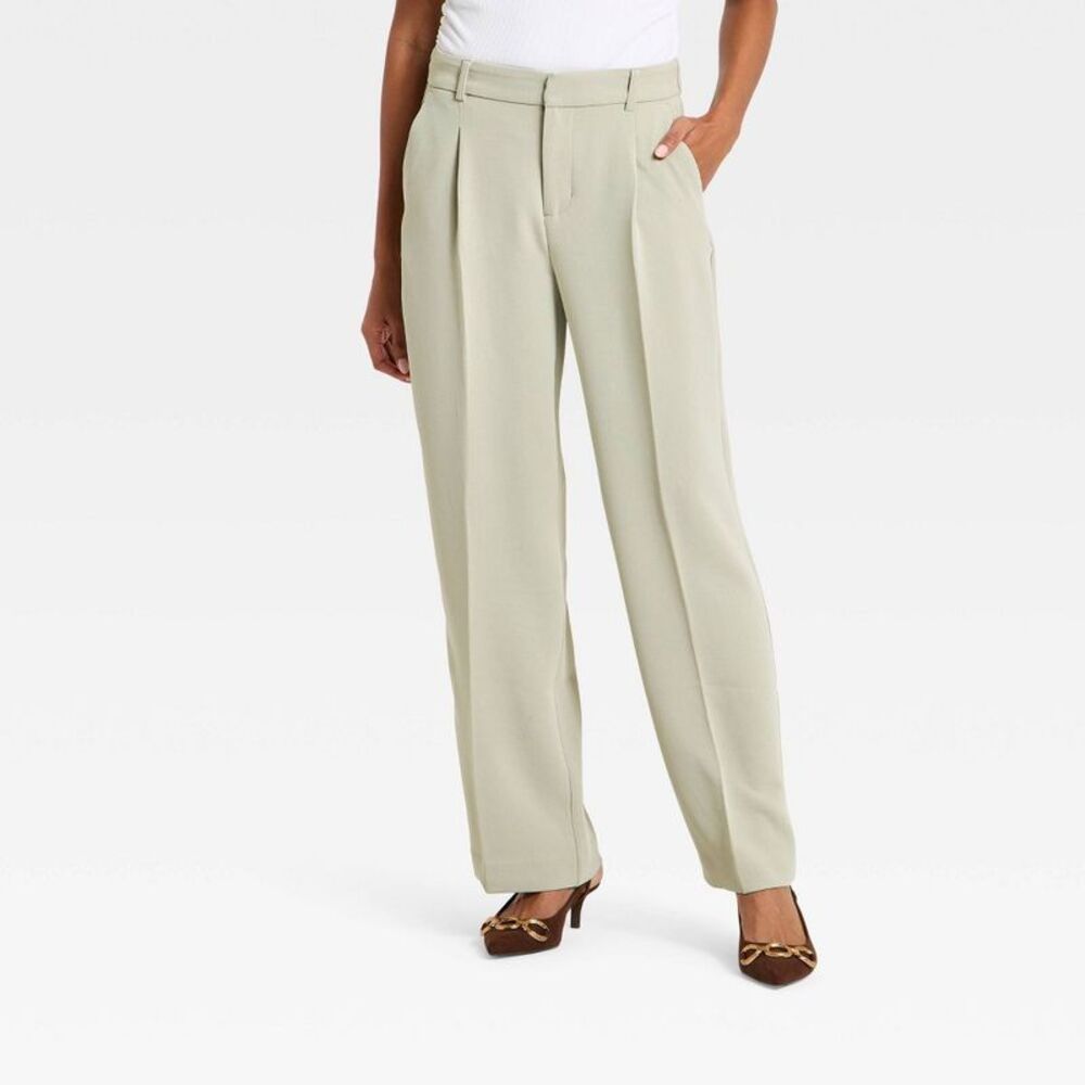 Women's Signature Crepe Essential Trousers - A New Day Light Green 6 Long